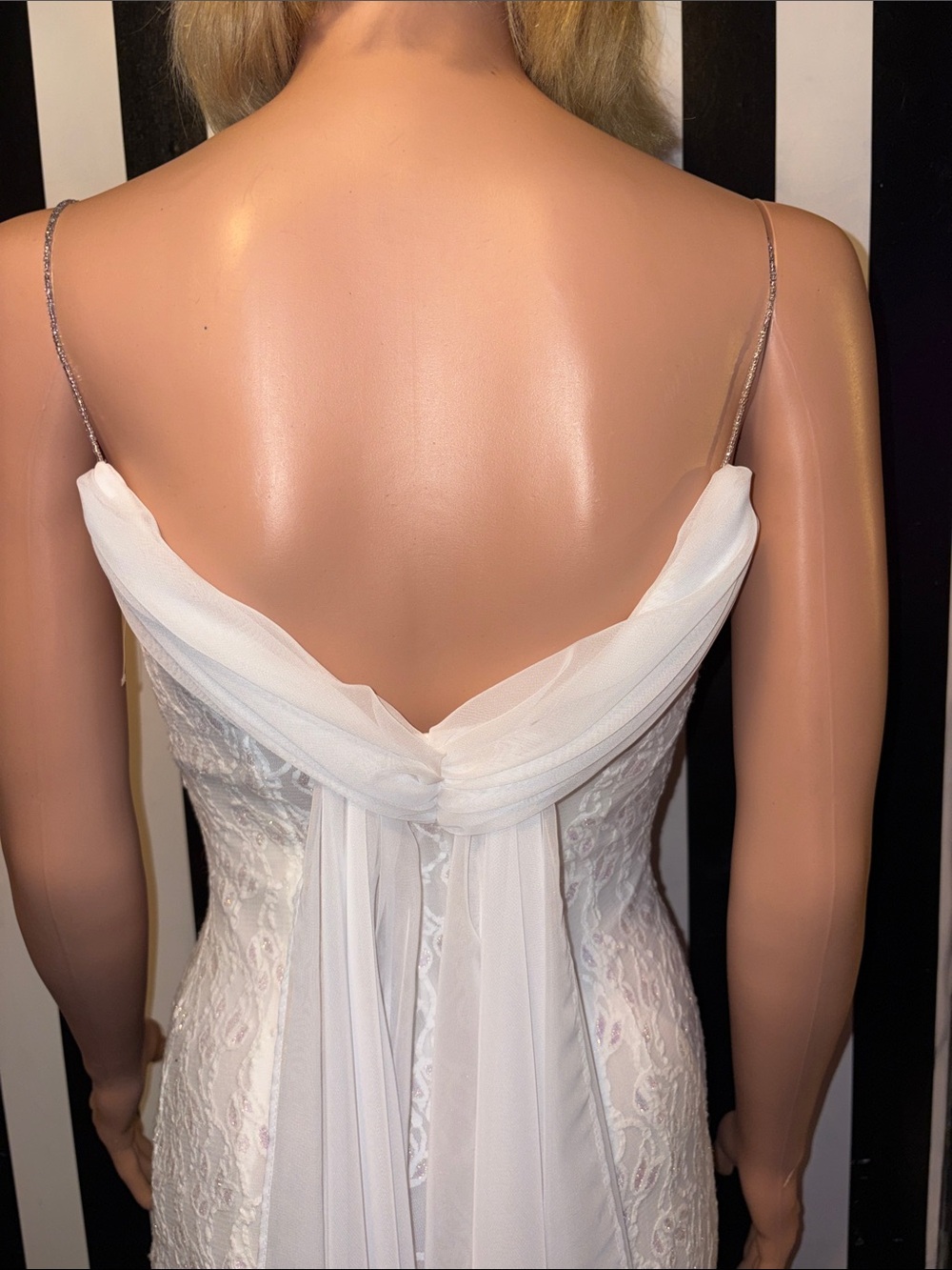 Y2K Wedding Dress Lace Column Long Gown Sheer Cowl Neck Size 0/2 XS Beaded Strap - Picture 14 of 17